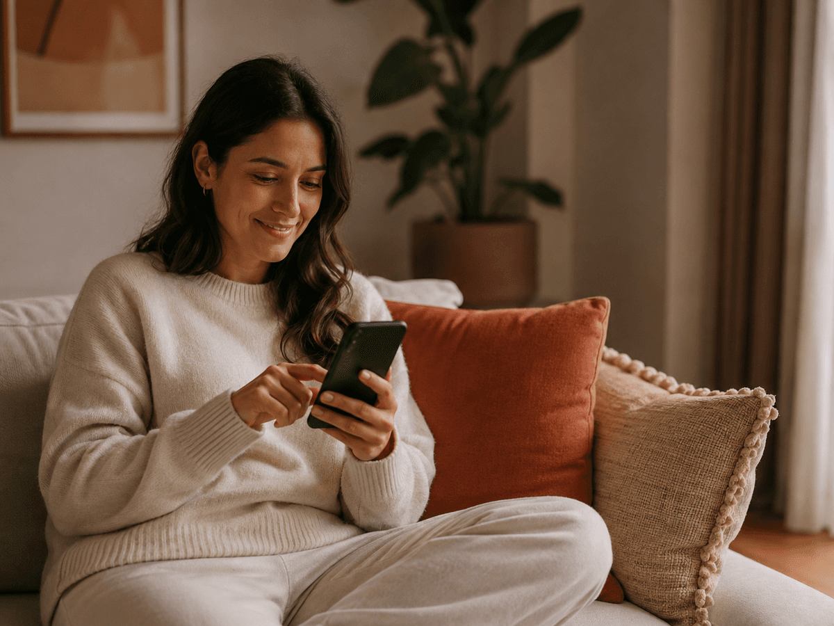 Une patiente commande sa prise de sang à domicile depuis son téléphone, chez elle