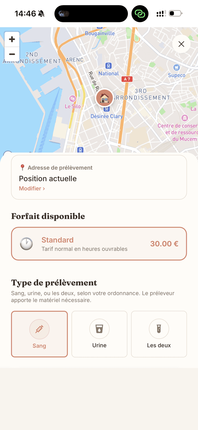 Écran de commande de l'application Casa Lab